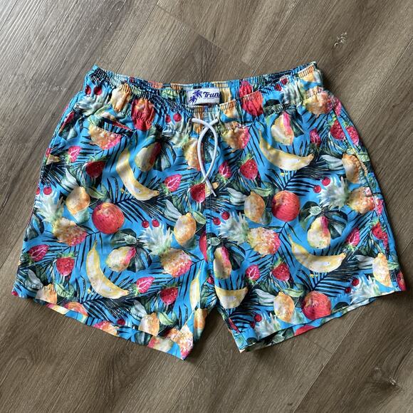 Trunks Surf Swim Co Shorts Mens S Blue Fruit Graphic Board Trunks Pkt Drawstring - Picture 1 of 16